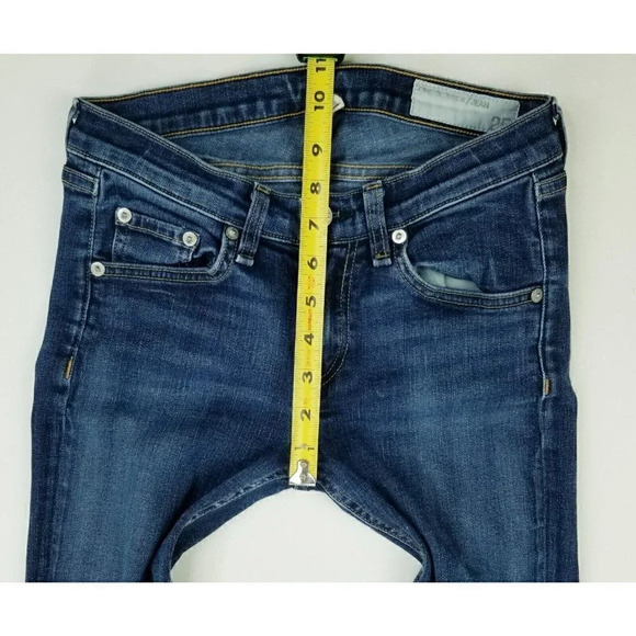 Rag & Bone 25X29 Women Skinny Embroidered Logo Blue Denim Woodford Jeans Raw Hem - Picture 3 of 14
